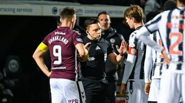 Referee Mathew McDermid disallows St Mirren goal