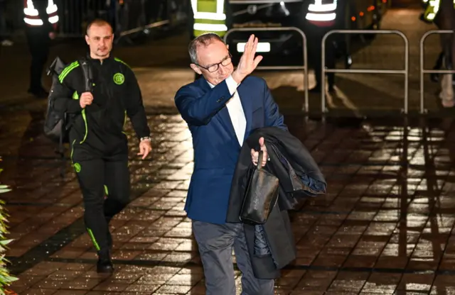 Martin O'Neill arrives at Celtic Park with Shaun Maloney