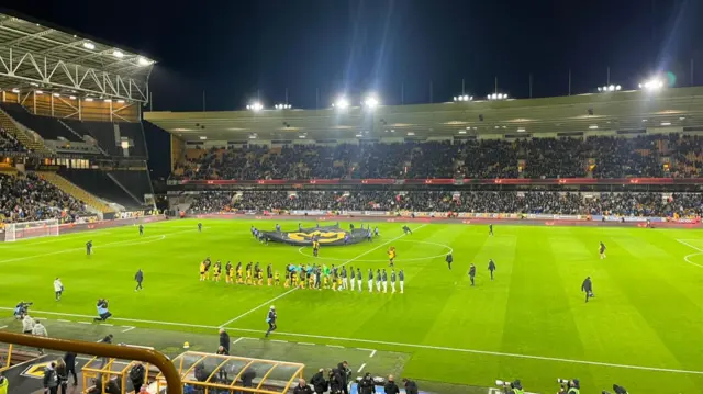 A wide shot of the Molineux Stadium taken from the press box