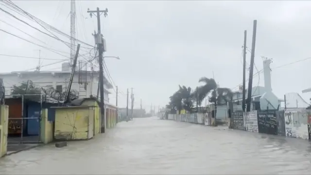 Screengrab from video showing flooded streets of Kingston
