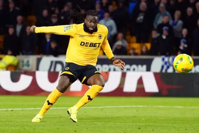 Wolverhampton Wanderers' Tolu Arokodare scores their side's first goal of the game