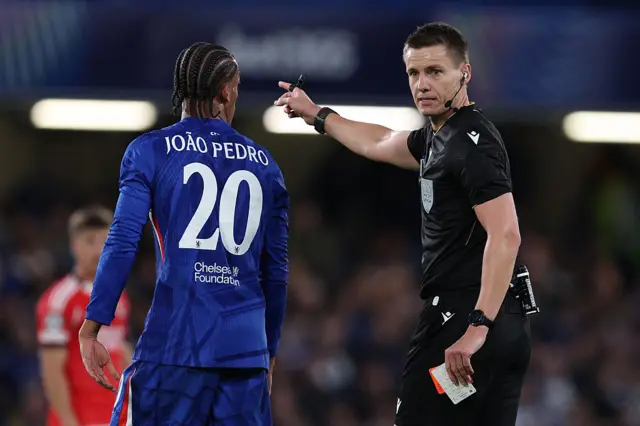 Joao Pedro shown a red card