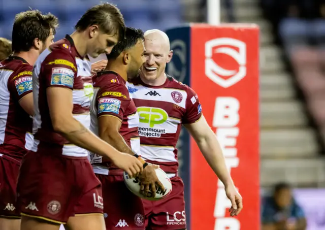 Bevan French celebrates for Wigan v Leigh