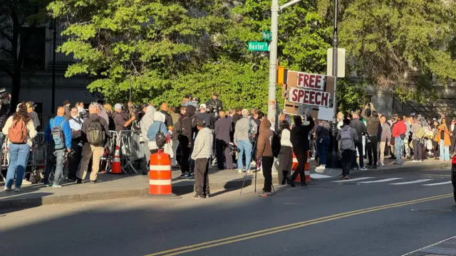 People line up outside court