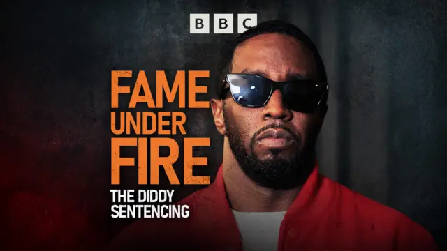 Fame Under Fire The Diddy Sentencing written over an image of Sean Combs