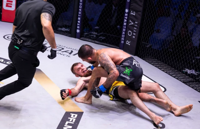 Pettis punches the grounded Magomedov