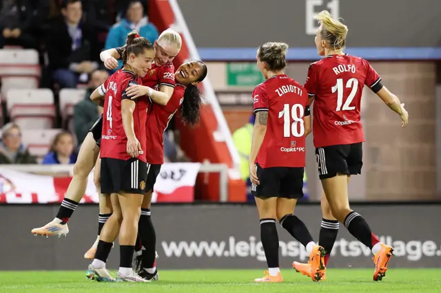 Anna Sandberg of Manchester United celebrates scoring