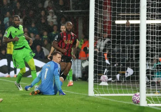 Semenyo slots past Leno from a tight angle