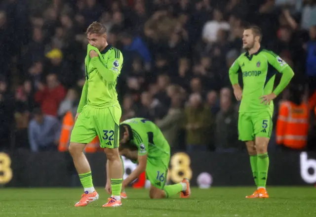 Fulham players react to the third goal