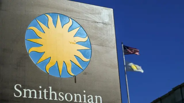 A sign stands outside a Smithsonian Institution building during the first day of a partial government shutdown in Washington on 01 October 2025
