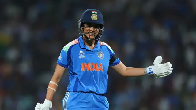 Smriti Mandhana of India reacts