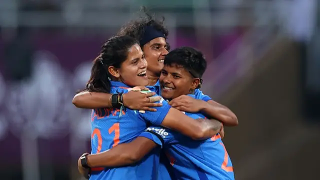 : Sree Charani of India celebrates