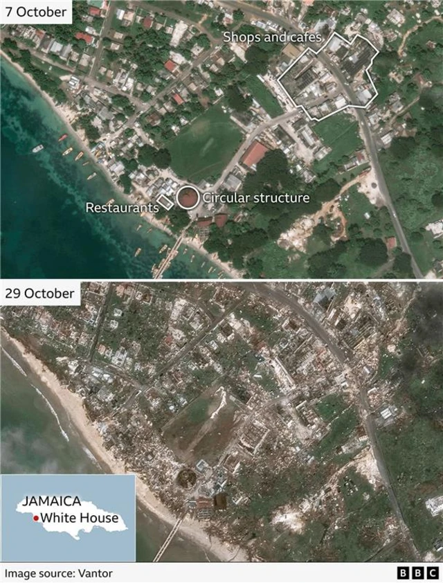Before and after satellite image showing most of White House has been destroyed