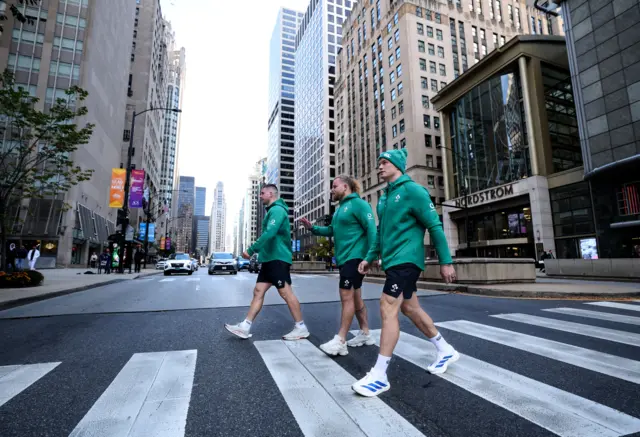 Josh van der Flier, Finlay Bealham and Nick Timoney in Chicago