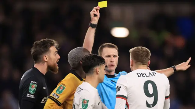 Liam Delap being sent off against Wolves