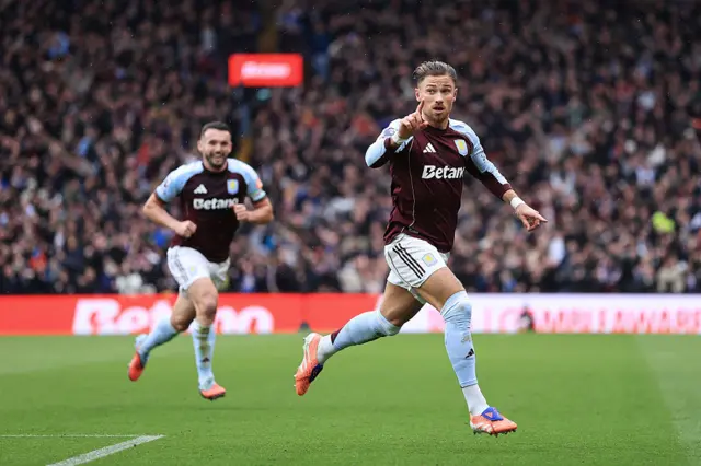 Matty Cash celebrates scoring for Aston Villa against Manchester City