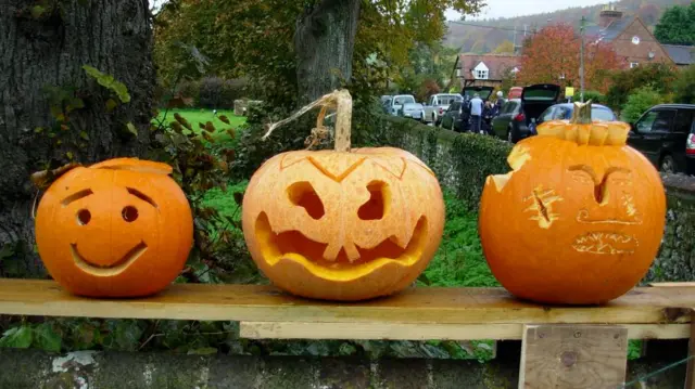 A pumpkin carved for Halloween to form a Jack-o-lantern