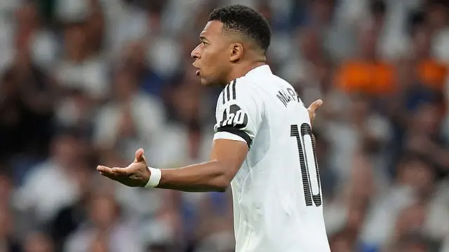 Kylian Mbappe of Real Madrid reacts
