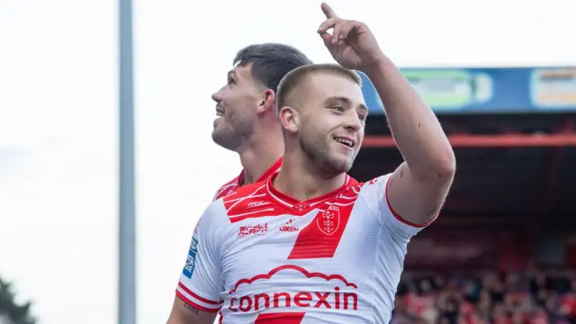 Mikey Lewis celebrates for Hull KR