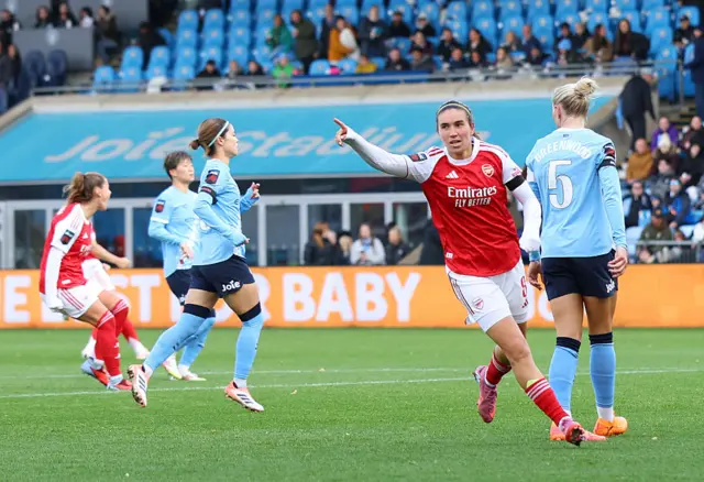 Mariona Caldentey of Arsenal celebrates scoring his team's first goal during the Barclays Women's Super League match between Manchester City and Arsenal at Joie Stadium on October 04, 2025 in Manchester, England.