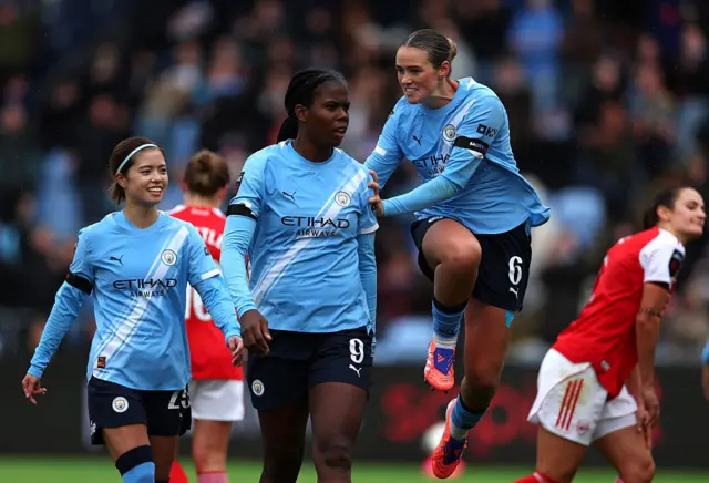 Khadija Shaw of Manchester City celebrates scoring her team's first goal