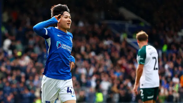 Minhyeok Yang of Portsmouth celebrates