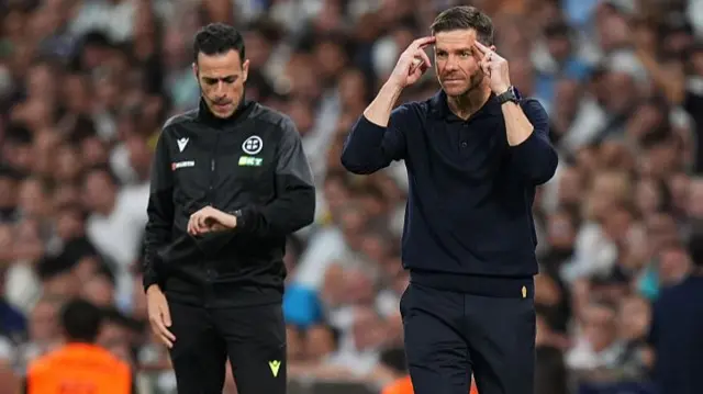 Xabi Alonso, Head Coach of Real Madrid, reacts