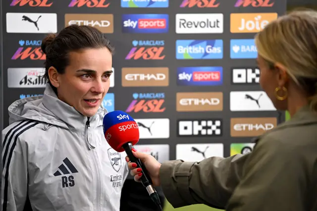 Renee Slegers, Manager of Arsenal, speaks to the media prior to the Barclays Women's Super League match between Manchester City and Arsenal at Joie Stadium on October 04, 2025 in Manchester, England.