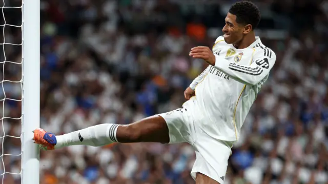 Real Madrid's Jude Bellingham reacts after a missed chance
