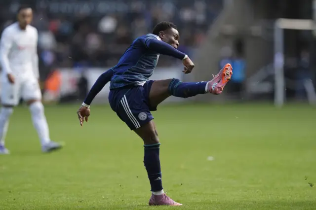 Leicester City's Abdul Fatawu scores