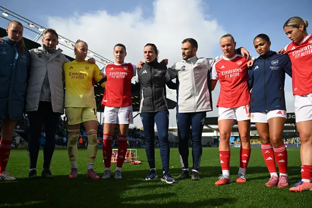 Renee Slegers, Manager of Arsenal, leads a team talk