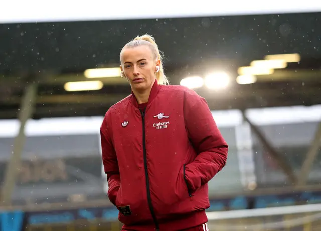 Chloe Kelly of Arsenal inspects the pitch prior to the Barclays Women's Super League match between Manchester City and Arsenal at Joie Stadium on October 04, 2025 in Manchester, England.