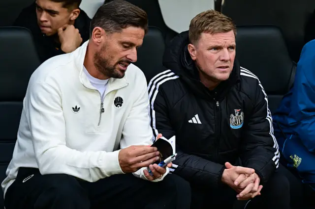 Newcastle United Assistant Head Coach Jason Tindall and Newcastle United Head Coach Eddie Howe