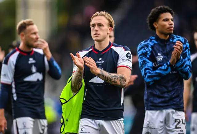 Falkirk players applaud the home fans at full-time
