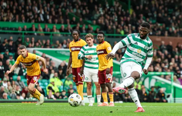 Celtic's Kelechi Iheanacho scores from the penalty spot