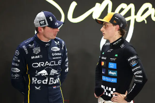 Max Verstappen and Oscar Piastri chat after qualifying