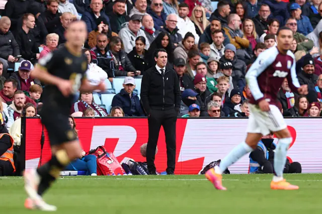 Aston Villa Manager Unai Emery looks on