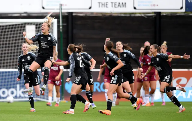 Lynn Wilms of Aston Villa celebrates scoring her team's second goal