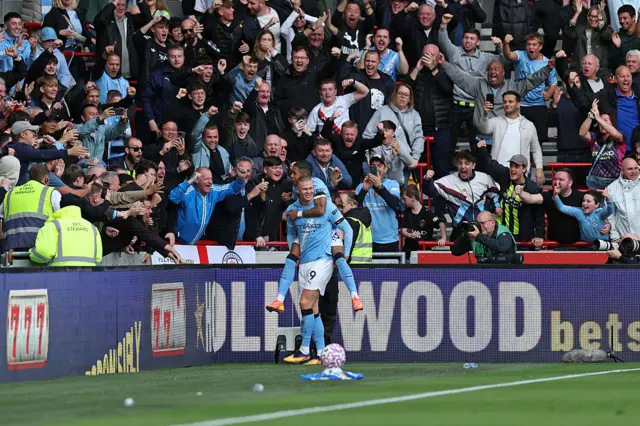 Erling Haaland celebrating his goal