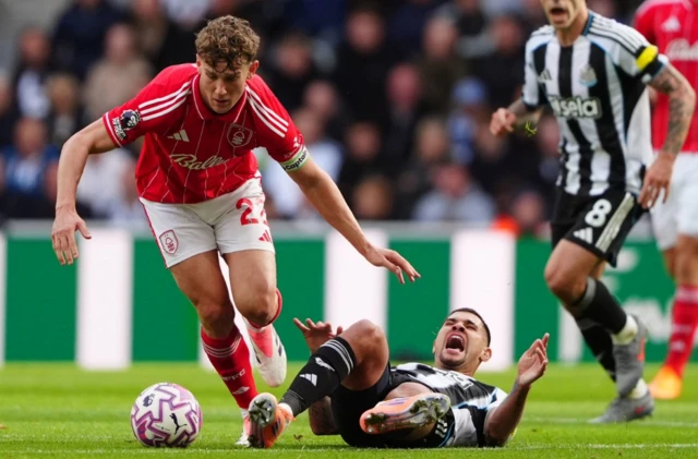 Nottingham Forest's Ryan Yates fouls Newcastle United's Bruno Guimaraes