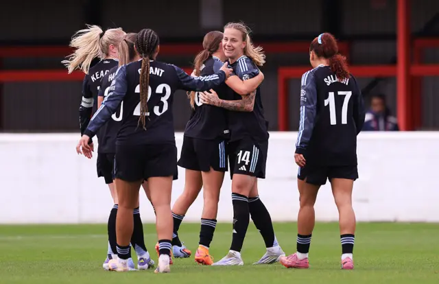 Lynn Wilms of Aston Villa celebrates scoring her team's second goal