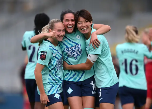 London City players celebrate at full time