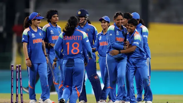 : Harmanpreet Kaur of India is congratulated