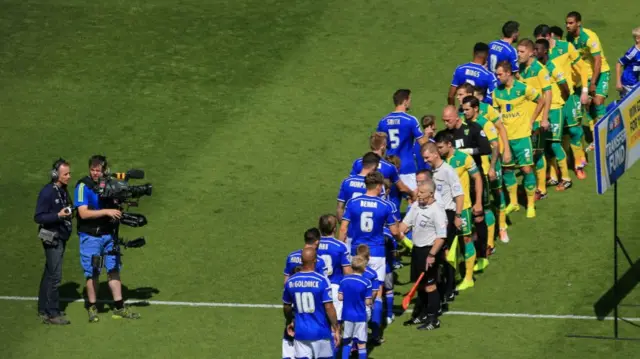 Norwich and Ipswich handshakes before kick-off