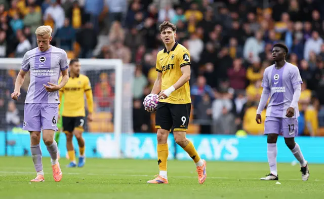 Jorgen Strand Larsen of Wolverhampton Wanderers reacts