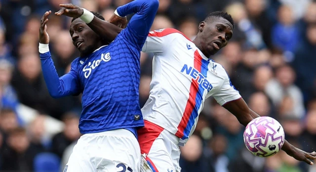 Everton's Idrissa Gueye in action with Crystal Palace's Ismaila Sarr