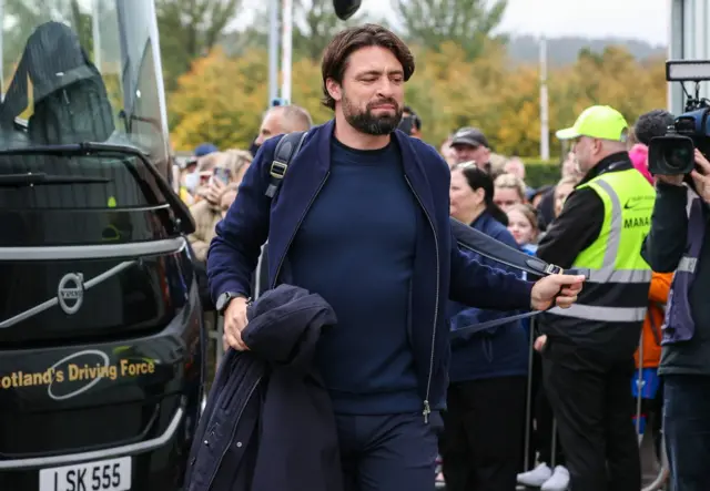 Rangers head coach Russell Martin arrives at the Falkirk Stadium