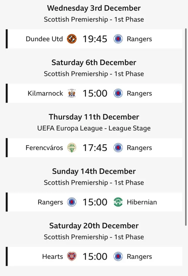 Rangers fixtures