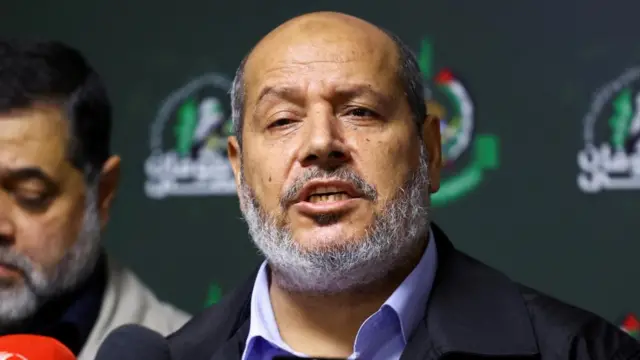 Hamas officials, Khalil Al-Hayya and Osama Hamdan, attend a press conference in Beirut, Lebanon, November 21, 2023