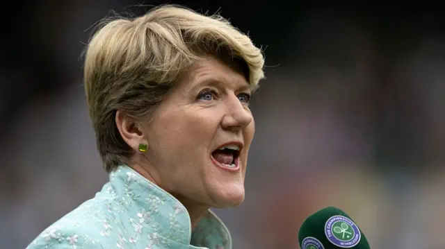 Clare Balding next to a Wimbledon microphone